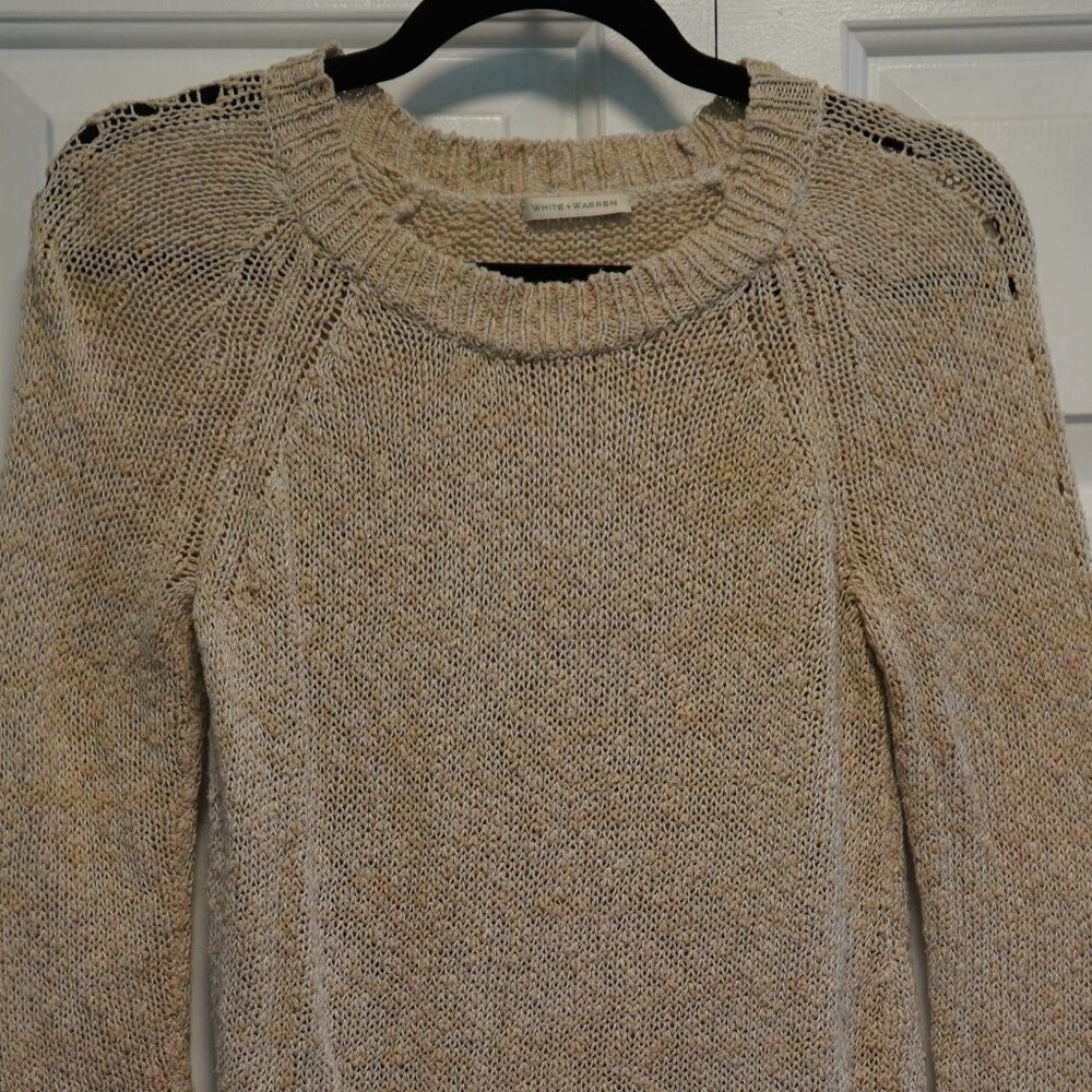 White + Warren Size S Knit Sweater Cream/Tan - Picture 7 of 9